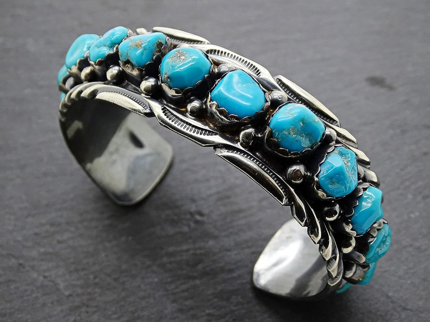 sterling silver Native American cuff bracelet genuine turquoise gemstones