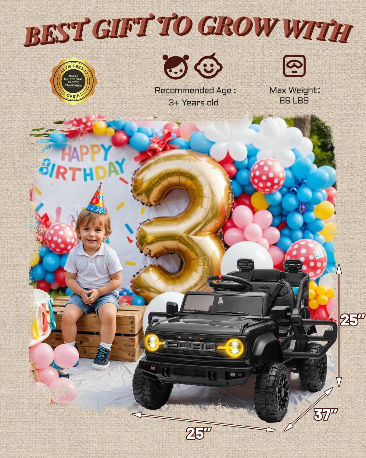First Ride On 24V Ride on Toys for Big Kids, Licensed Ford Bronco Raptor 2 Seater Ride on Cars with Remote Control, Ride on Truck w/ 4-Wheeler Suspension, 3 Speeds, Led Lights, Bluetooth (24V, Pink) | First Ride On, 24V, for Big Kids, 2 Seater, with Remot