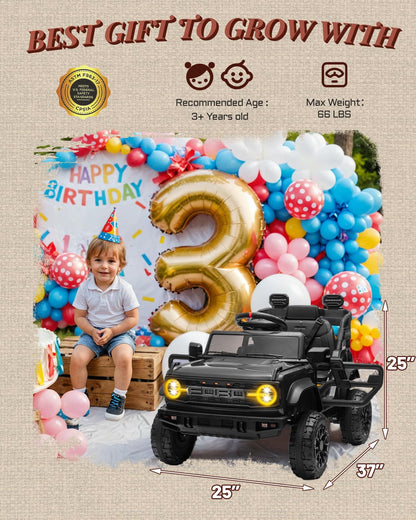 First Ride On 24V Ride on Toys for Big Kids, Licensed Ford Bronco Raptor 2 Seater Ride on Cars with Remote Control, Ride on Truck w/ 4-Wheeler Suspension, 3 Speeds, Led Lights, Bluetooth (24V, Pink) | First Ride On, 24V, for Big Kids, 2 Seater, with Remot