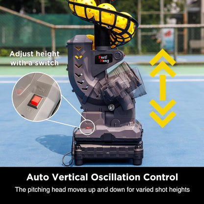 Furlihong 3806PBH Pickleball Machine with Oscillating Base, Adjustable Speed, Auto Swing Launch Port, Battery/AC Powered, Suitable for All Skill Levels