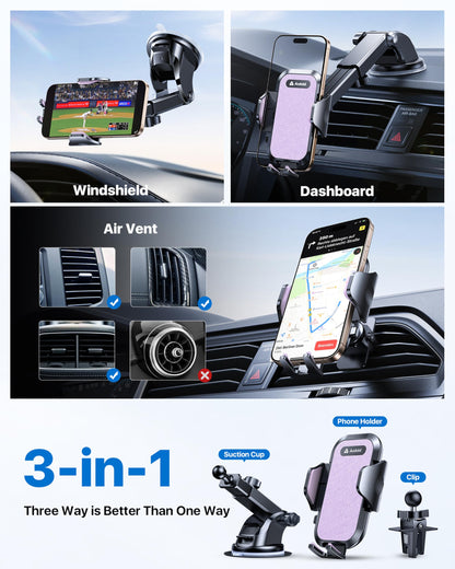 andobil Car Phone Holder, 2026 Military-Grade 89lbs Strongest Suction Phone Holders for Your Car Dashboard/Windshield/Vent Easy Clamp Car Phone Mount Stand for iPhone 17 16 15 14 13 Pro Max Samsung