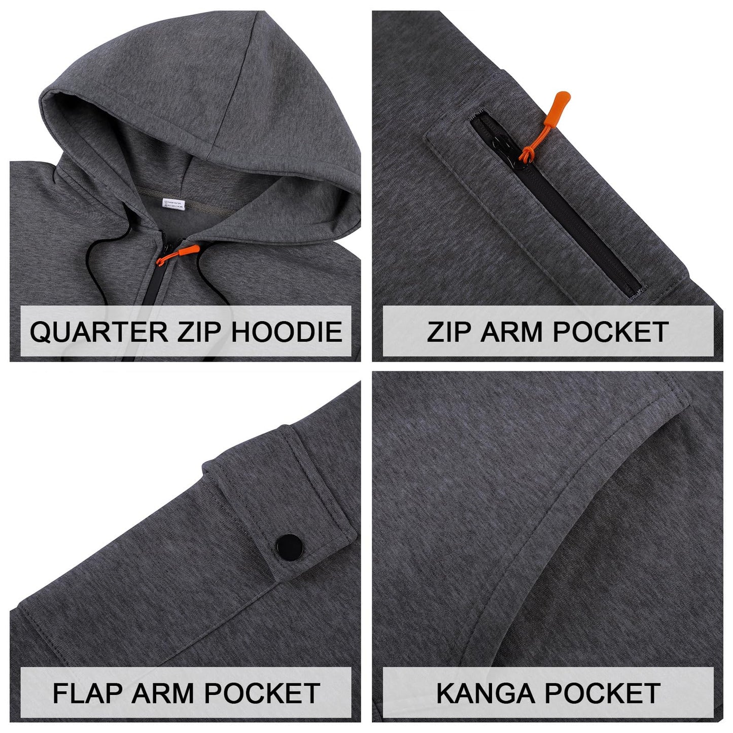 Men's Fleece Workout Athletic Pullover Hoodie Long Sleeve Basic Quarter Zip Pullover Sweatshirt with Kanga Pocket