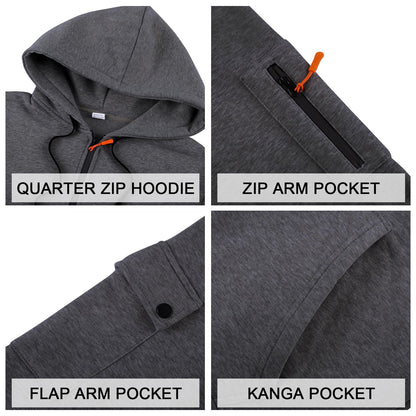 Men's Fleece Workout Athletic Pullover Hoodie Long Sleeve Basic Quarter Zip Pullover Sweatshirt with Kanga Pocket