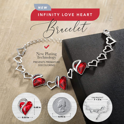 Leafael Infinity Love Heart Link Bracelets, Birthstone or Healing Stone Crystal Bracelet for Women, Silver Tone Jewelry Gifts for Her, 7-inch Chain and 2-inch Extender