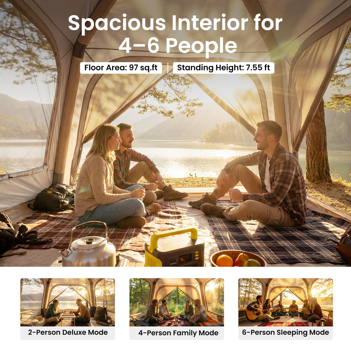 ABORON Inflatable Camping Tent, 4/6/8/10/12 Person Easy Setup Blow Up Tent with Hand Pump, PU3000mm Waterproof 4 Season Glamping Tent for Outdoor Camping