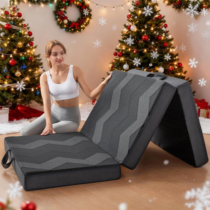 INGEROOM Trifold Mattress Queen - Memory Foam 6 inch Foldable Mattress for Camping, with Portable Handle, Non-Slip Folding Floor Bed Sofa for Guest Travel Yoga, Washable Breathable Cover