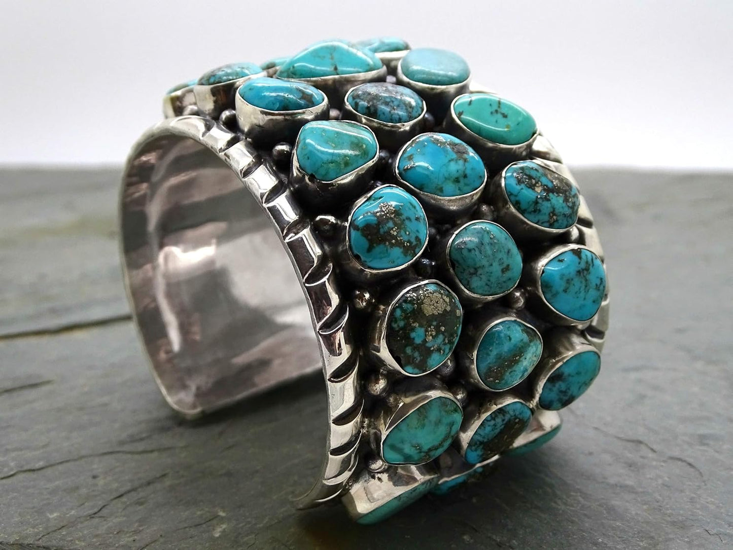 Wide Native American Navajo cuff bracelet Kingman turquoise cuff for men sterling silver