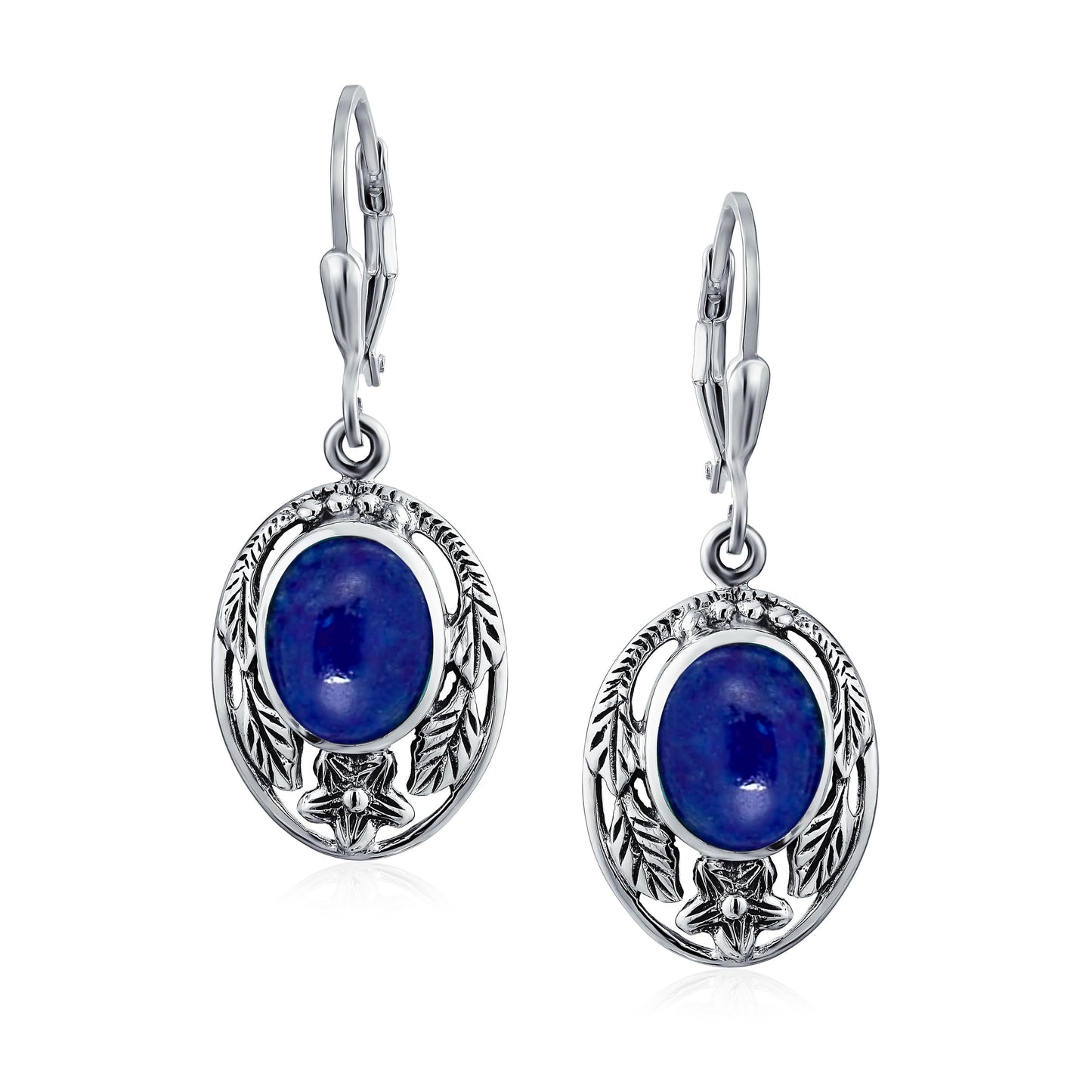 Boho Native American Style Marquise Shaped Gemstone Stabilized Blue Turquoise Coral Leaf Feather Dangling Earrings Western Jewelry For Women Teens Lever Back Oxidized .925 Sterling Silver
