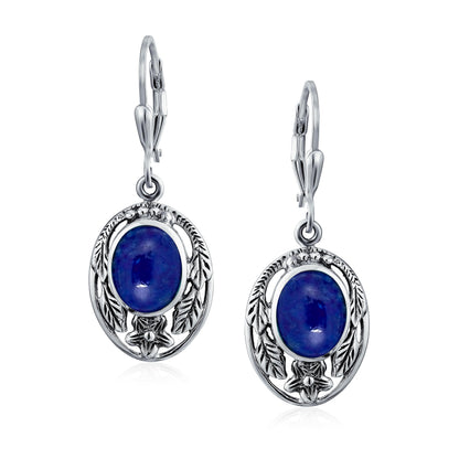 Boho Native American Style Marquise Shaped Gemstone Stabilized Blue Turquoise Coral Leaf Feather Dangling Earrings Western Jewelry For Women Teens Lever Back Oxidized .925 Sterling Silver