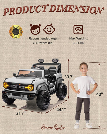First Ride On 24V Ride on Toys for Big Kids, Licensed Ford Bronco Raptor 2 Seater Ride on Cars with Remote Control, Ride on Truck w/ 4-Wheeler Suspension, 3 Speeds, Led Lights, Bluetooth (24V, Pink) | First Ride On, 24V, for Big Kids, 2 Seater, with Remot