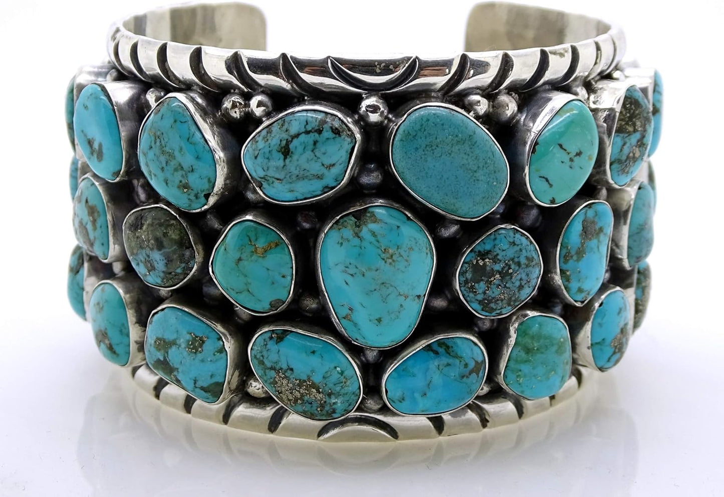 Wide Native American Navajo cuff bracelet Kingman turquoise cuff for men sterling silver