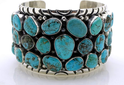 Wide Native American Navajo cuff bracelet Kingman turquoise cuff for men sterling silver