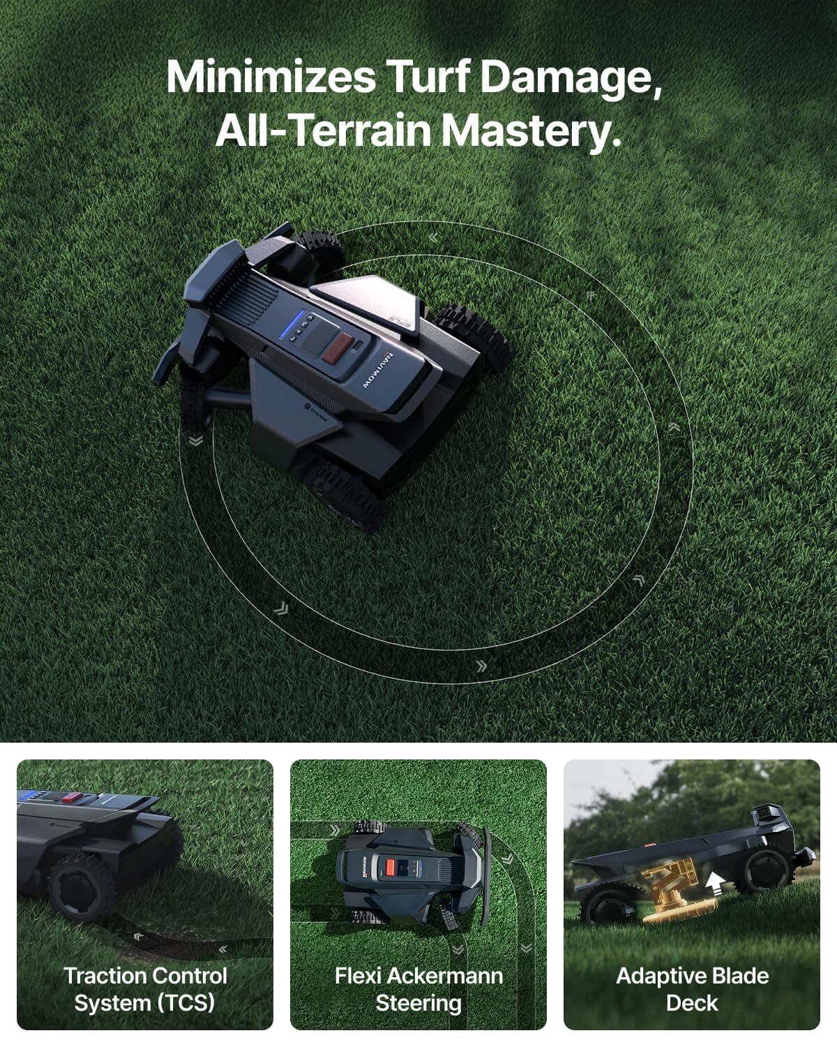 Segway Navimow X430 Robot Lawn Mower Wire Free, for up to 1 Acre, 4WD for 84% Slopes, Zero-Turn for Damage-Free Mowing, ORV-Tuned Lawnmower, MowMentum with 2 × 180W Motors, 0.75–4 in Cutting Height