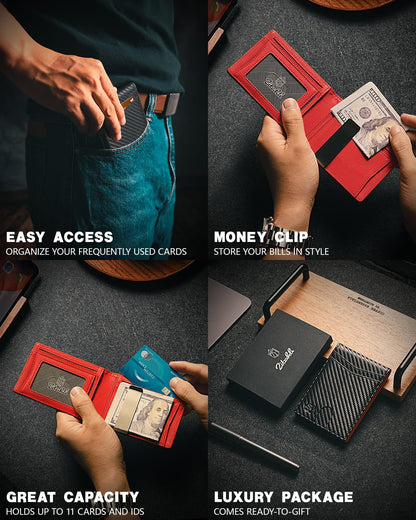 Zitahli Money Clip Wallets for Men,Slim Bifold Wallet 10-12 Cards, Mens Leather Wallet with ID Window,RFID Blocking Thin Minimalist Credit Card Holder,Gifts for Him