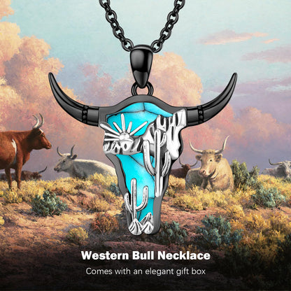 Midir&Etain Western Necklace 925 Sterling Silver Turquoise Pendant Highland Cow/Cow Skull/Hat/Tag/Cactus/Boot Cowgirl Country Jewelry for Women Men