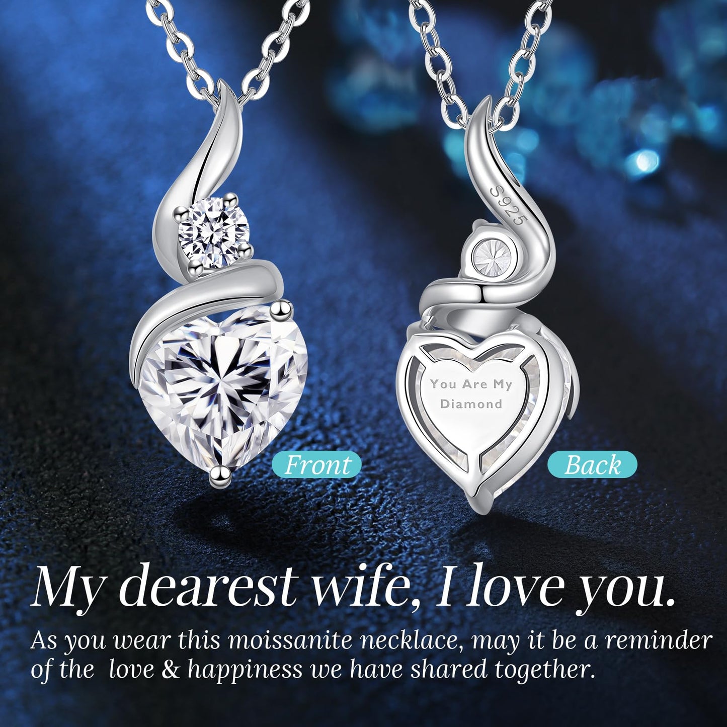 ANDSO Moissanite Heart Pendant Necklaces for Women, 925 Sterling Silver Necklace with Birthstone, Ideal Anniversary Present or Birthday Christmas Valentine Jewelry Gifts for Mom Wife Her Girlfriend