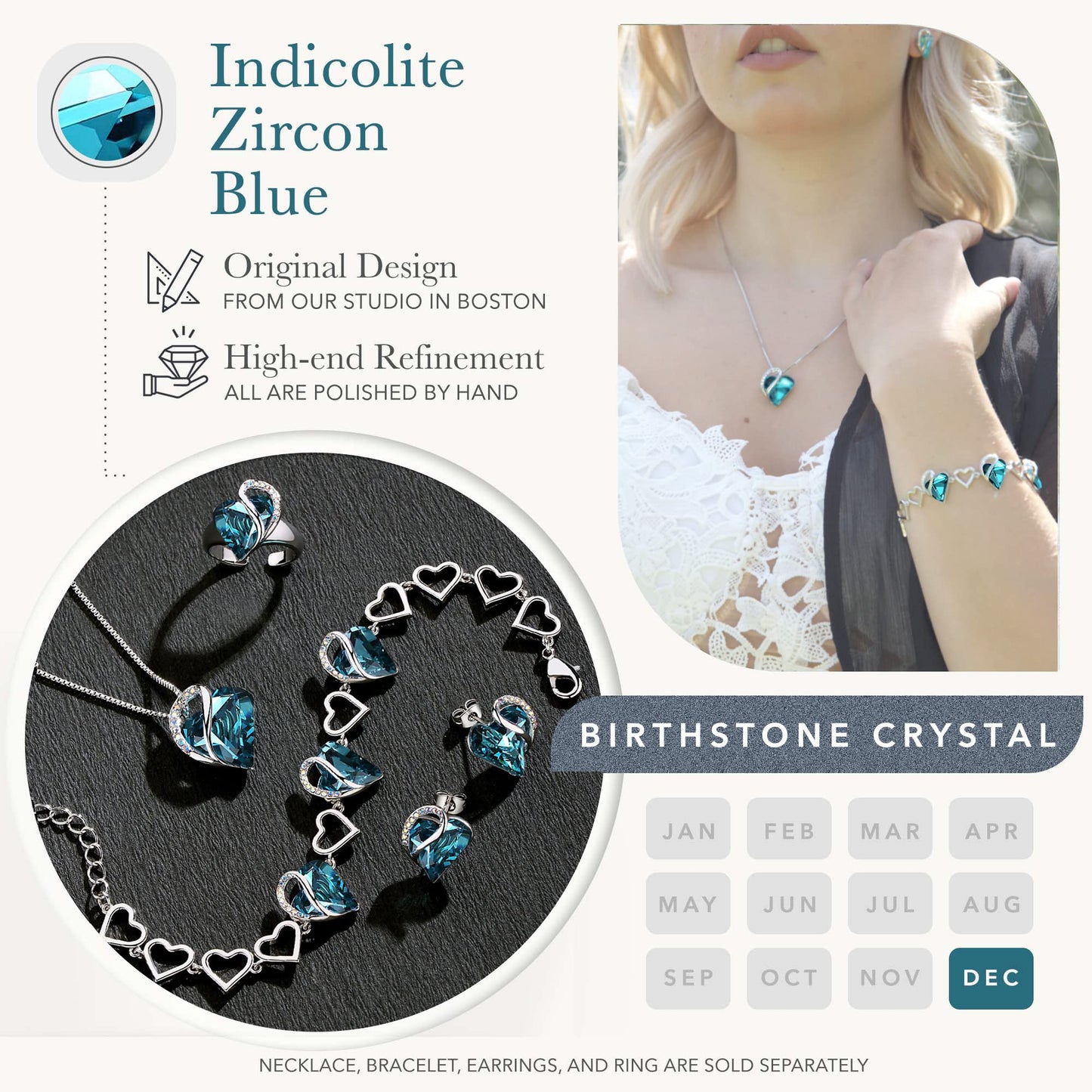 Leafael Infinity Love Heart Link Bracelets, Birthstone or Healing Stone Crystal Bracelet for Women, Silver Tone Jewelry Gifts for Her, 7-inch Chain and 2-inch Extender