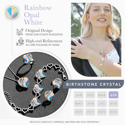 Leafael Infinity Love Heart Link Bracelets, Birthstone or Healing Stone Crystal Bracelet for Women, Silver Tone Jewelry Gifts for Her, 7-inch Chain and 2-inch Extender