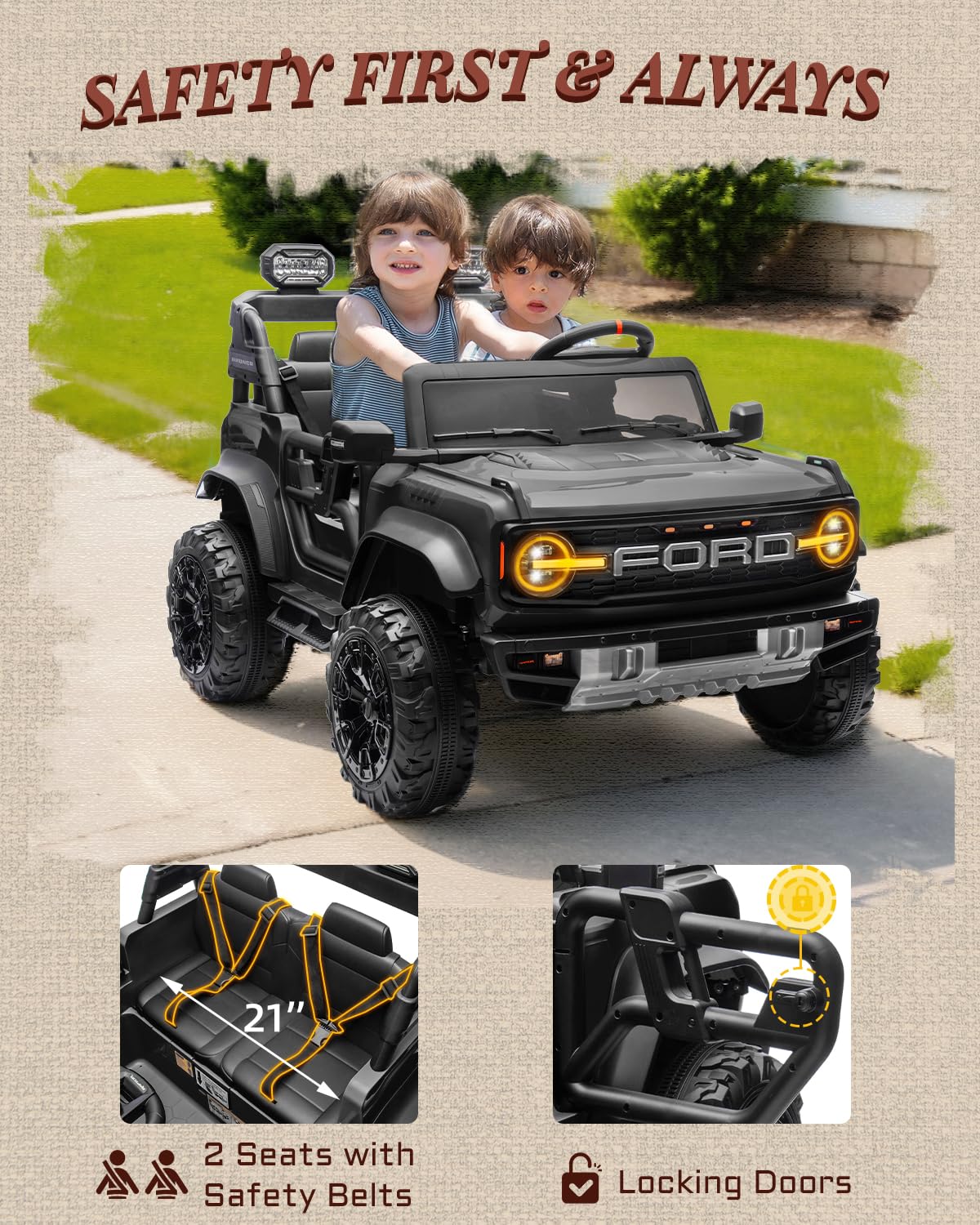 First Ride On 24V Ride on Toys for Big Kids, Licensed Ford Bronco Raptor 2 Seater Ride on Cars with Remote Control, Ride on Truck w/ 4-Wheeler Suspension, 3 Speeds, Led Lights, Bluetooth (24V, Pink) | First Ride On, 24V, for Big Kids, 2 Seater, with Remot
