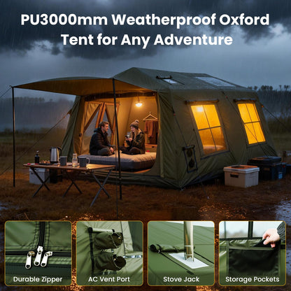 ABORON Inflatable Camping Tent, 4/6/8/10/12 Person Easy Setup Blow Up Tent with Hand Pump, PU3000mm Waterproof 4 Season Glamping Tent for Outdoor Camping