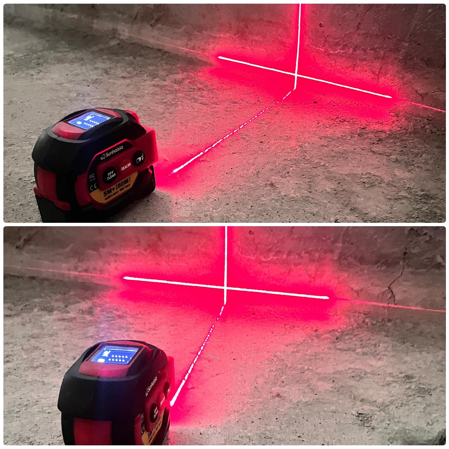 3 in 1 Digital Laser Tape Measure, 197ft/60m Laser Distance Meter, 16ft/5m Digital Tape Measure with Cross Line, AutoLock, ft/in/m Unit Switch, Measure Area, Volume, Pythagorean (Purple)