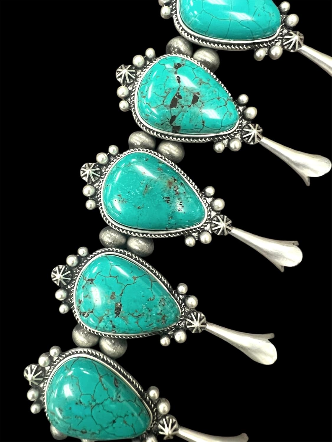 30" Handmade Full Squash Blossom Turquoise Necklace 732540