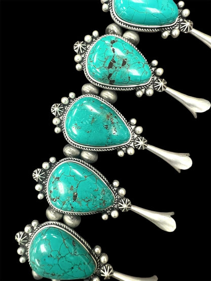 30" Handmade Full Squash Blossom Turquoise Necklace 732540