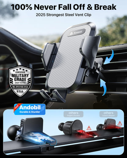 andobil Car Phone Holder, 2026 Military-Grade 89lbs Strongest Suction Phone Holders for Your Car Dashboard/Windshield/Vent Easy Clamp Car Phone Mount Stand for iPhone 17 16 15 14 13 Pro Max Samsung