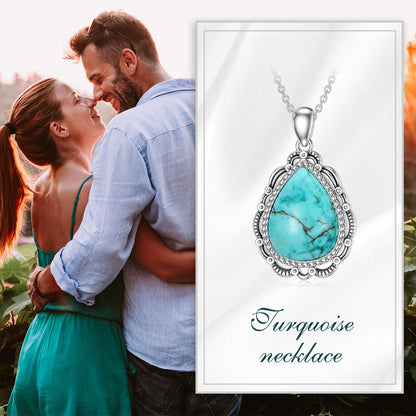 Turquoise Necklace 925 Sterling Silver Natural Turquoise Gemstone Pendant Vintage Bohemian Western Jewelry Gifts for Women