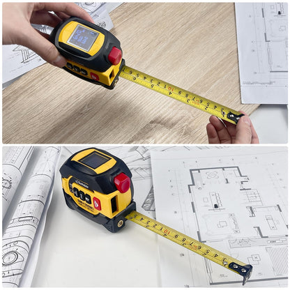 3 in 1 Digital Laser Tape Measure, 197ft/60m Laser Distance Meter, 16ft/5m Digital Tape Measure with Cross Line, AutoLock, ft/in/m Unit Switch, Measure Area, Volume, Pythagorean (Purple)