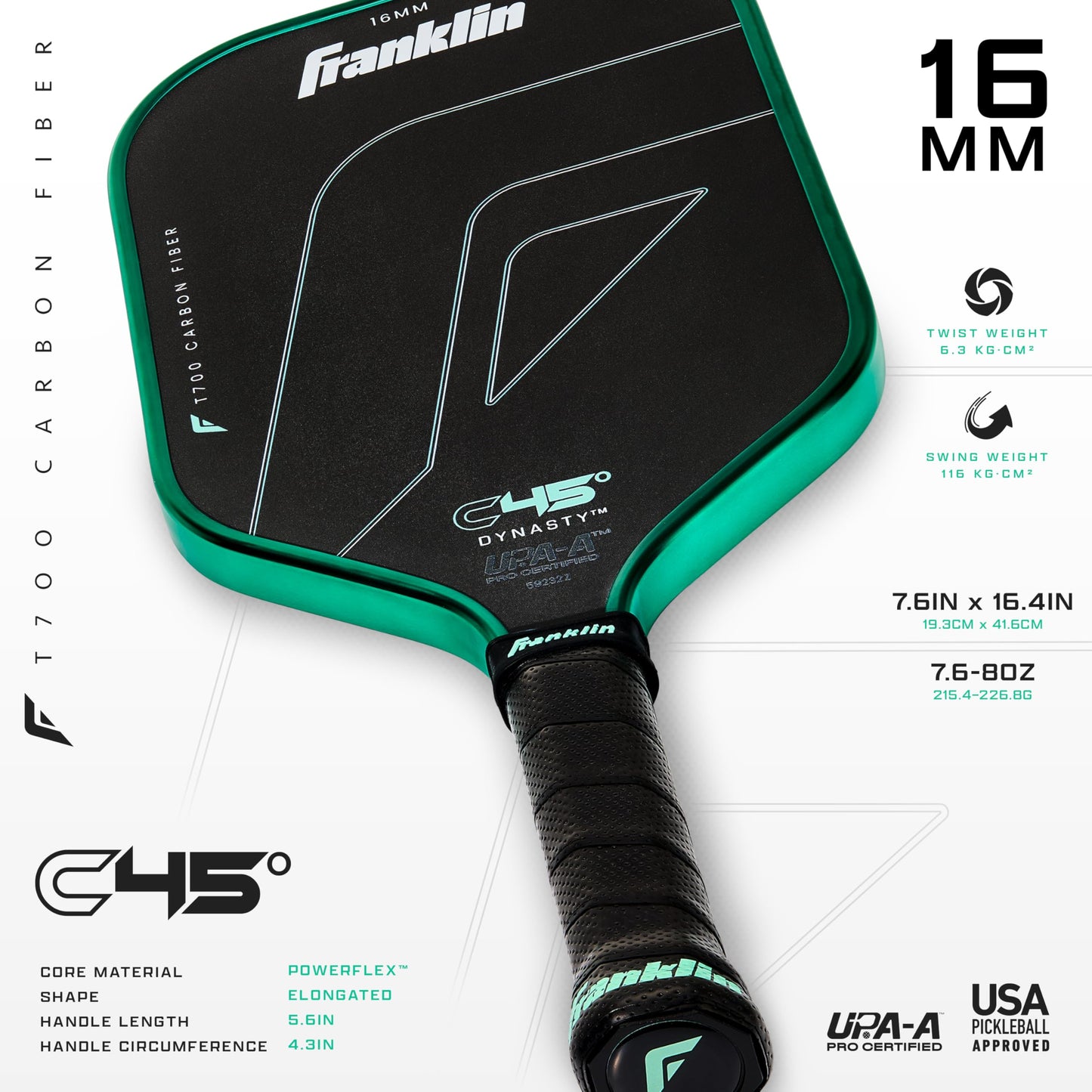 Franklin Sports PRO Pickleball Paddles – C45 Carbon Fiber Series - Official USAP + UPA Approved – Pro Player Design