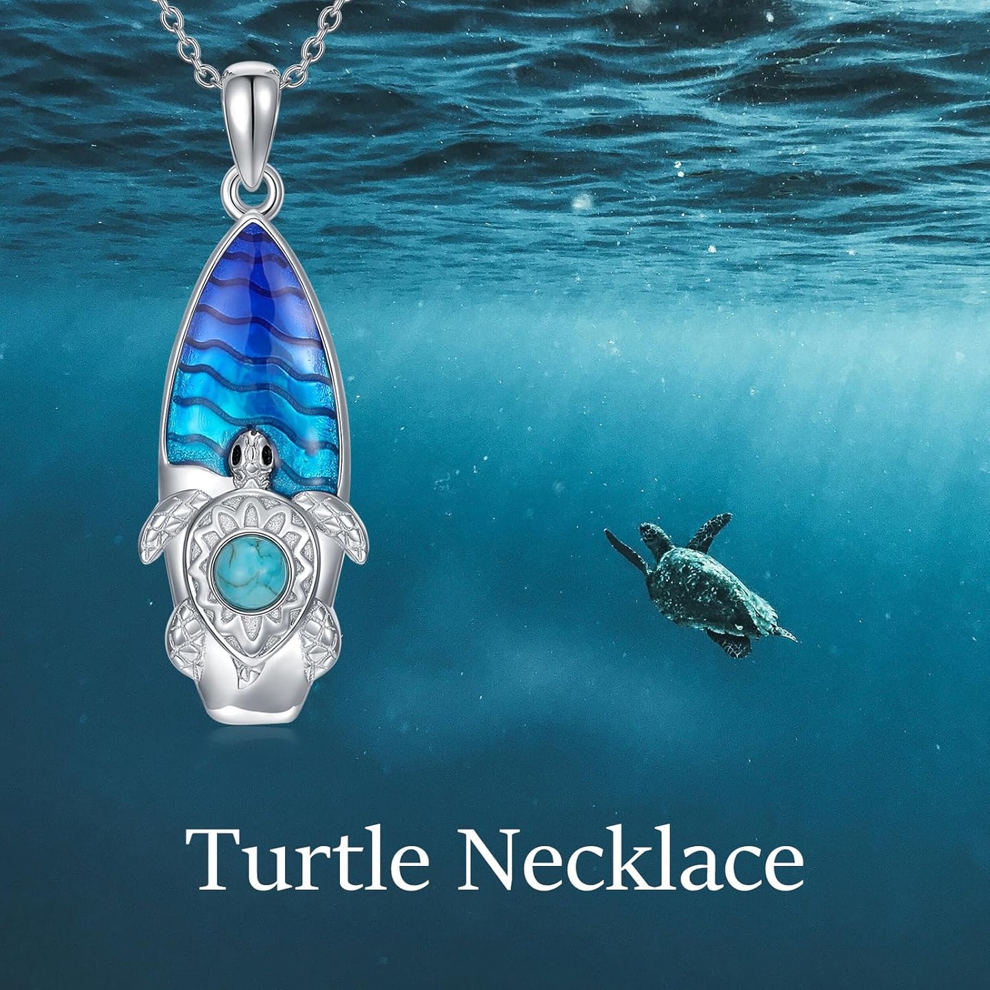 Surfboard Necklace for Women 925 Sterling Silver Natural Turquoise Surfboard Turtle Pendant Ocean Beach Necklaces Jewerly Gift for Women