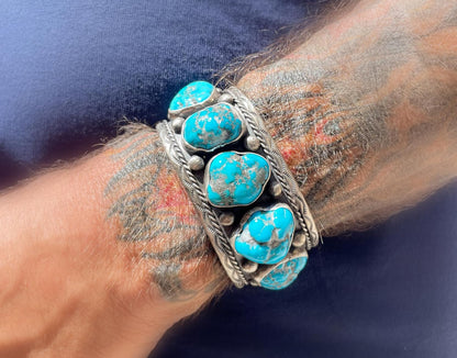 big mens cuff silver turquoise, Navajo cuff bracelet Kingman turquoise cuff, turquoise cuff bracelet silver, Native American pawn jewelry