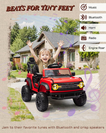First Ride On 24V Ride on Toys for Big Kids, Licensed Ford Bronco Raptor 2 Seater Ride on Cars with Remote Control, Ride on Truck w/ 4-Wheeler Suspension, 3 Speeds, Led Lights, Bluetooth (24V, Pink) | First Ride On, 24V, for Big Kids, 2 Seater, with Remot