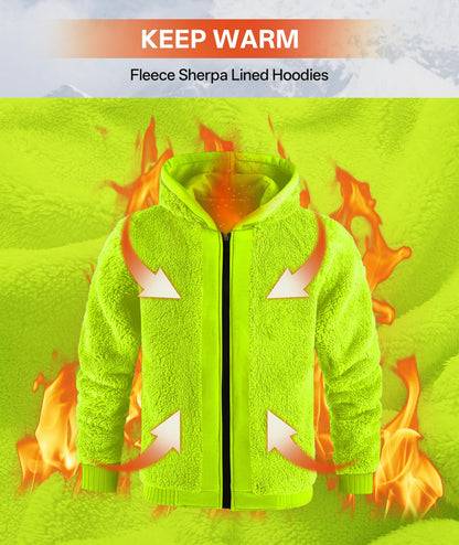 V VALANCH Men Hoodies Zip Up Sherpa Lined Sweatshirts Heavyweight Thick Warm Fleece Winter Jacket