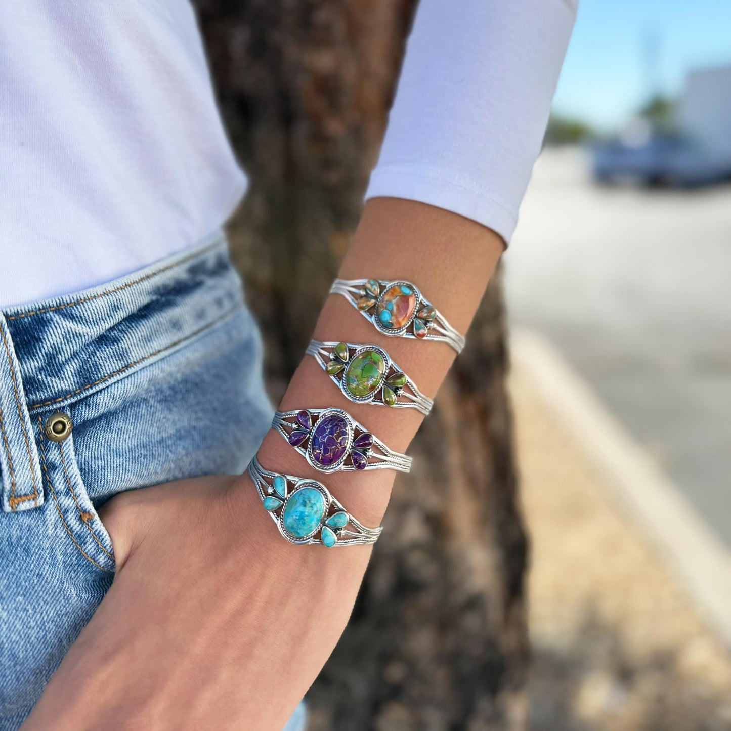 Turquoise Bracelet Sterling Silver 925 Genuine Gemstones Cuff Bracelet