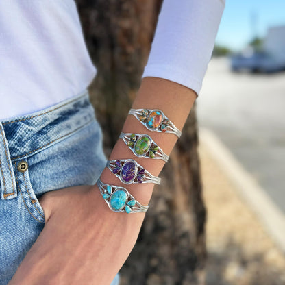Turquoise Bracelet Sterling Silver 925 Genuine Gemstones Cuff Bracelet