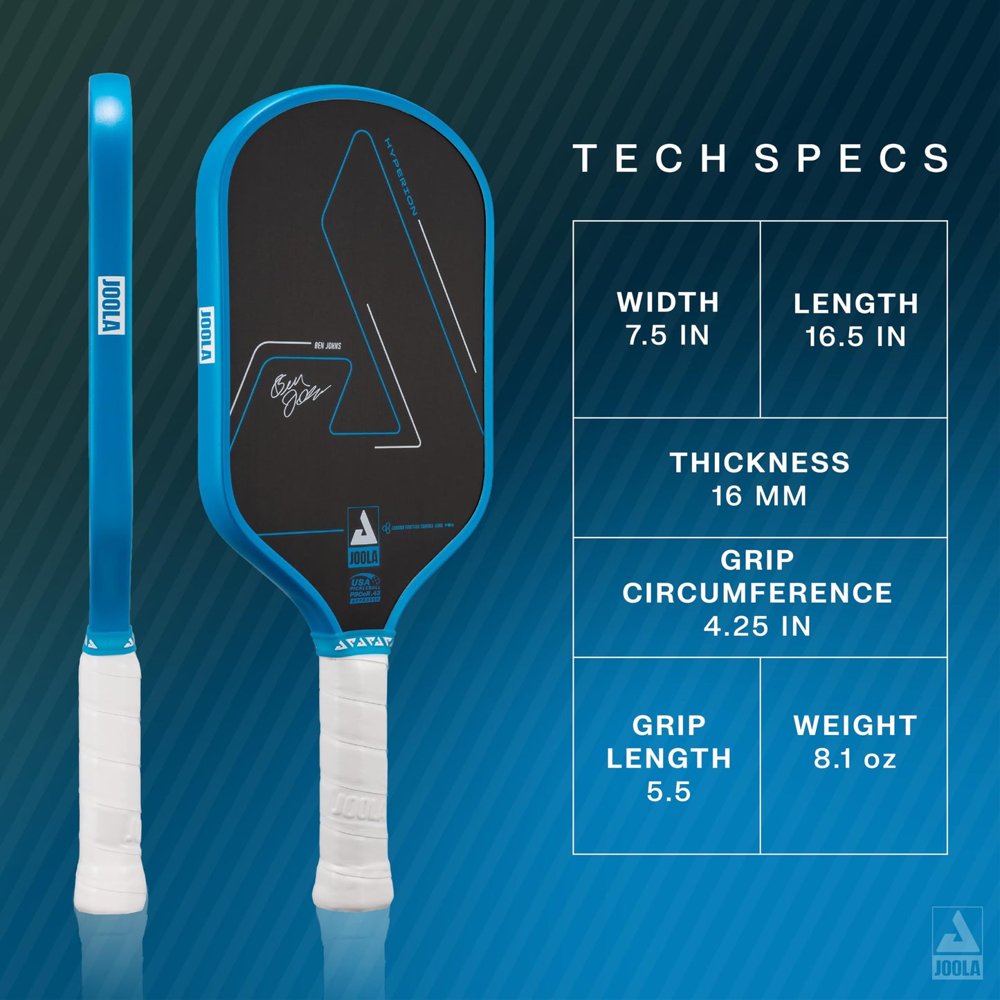 JOOLA Ben Johns Hyperion CFS Pickleball Paddle – Carbon Surface with High Grit & Spin, Elongated Handle, USAPA Approved Ben Johns Paddle