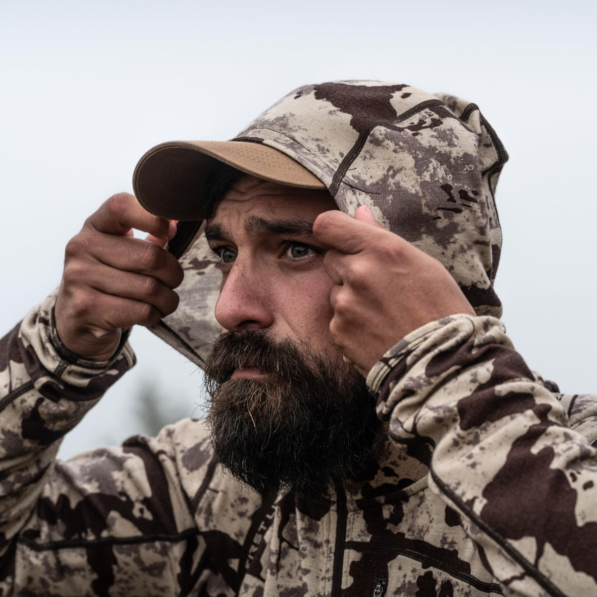 First Lite Men’s Kiln Hoody - Camo Merino Wool Base Layer, Midweight Thermal Cold Weather Hunting Gear for Men