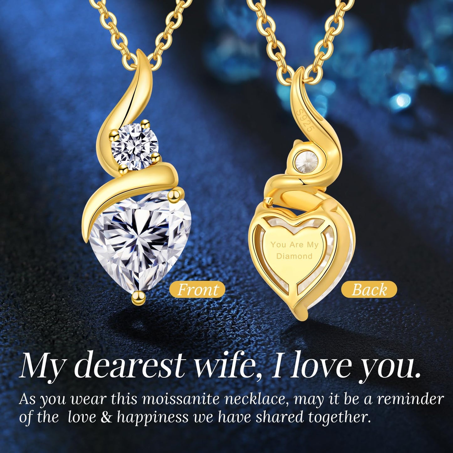 ANDSO Moissanite Heart Pendant Necklaces for Women, 925 Sterling Silver Necklace with Birthstone, Ideal Anniversary Present or Birthday Christmas Valentine Jewelry Gifts for Mom Wife Her Girlfriend