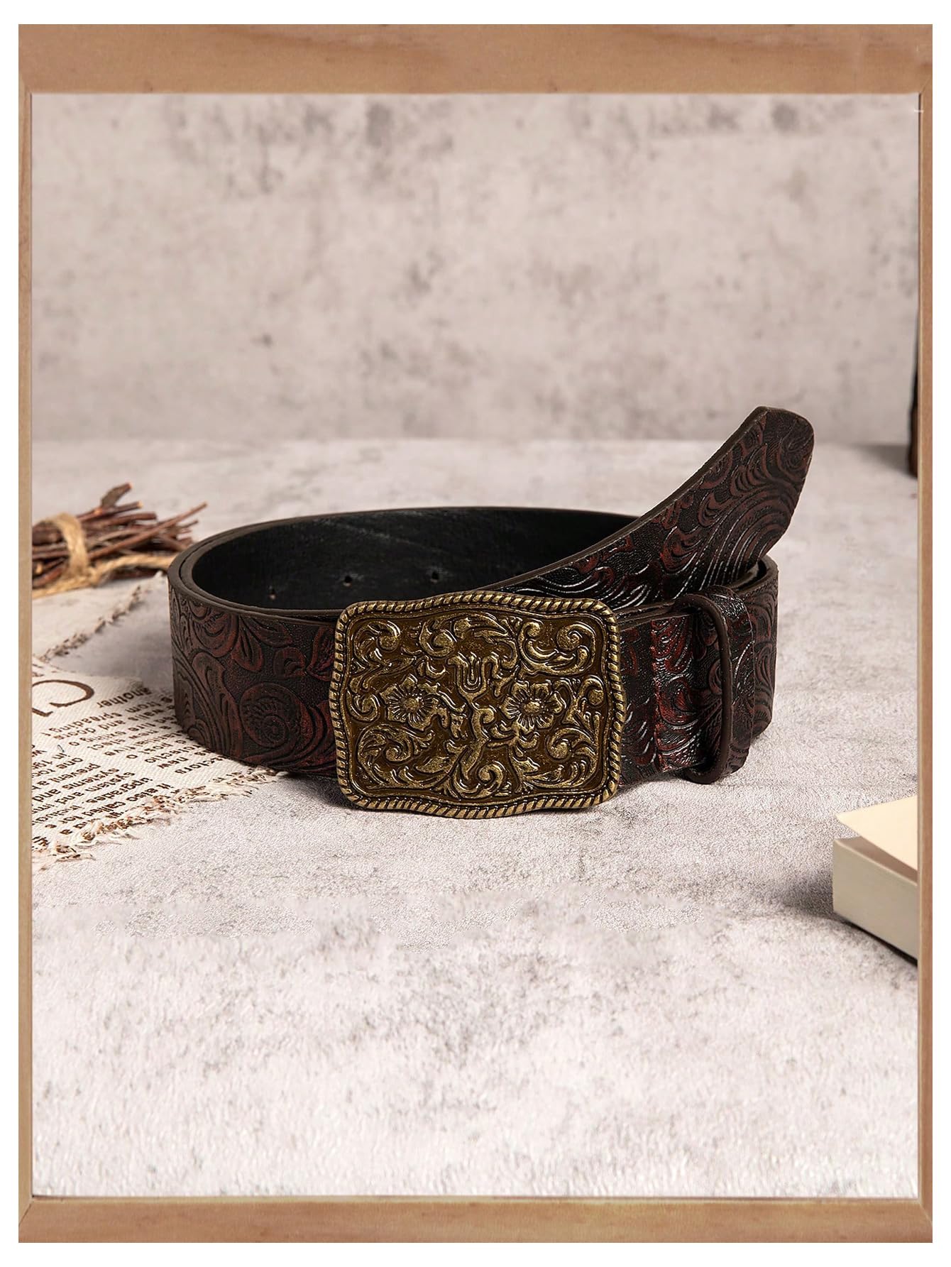 Women's Turquoise Belt Western Cowgirl Belt Vintage Floral Embossed Buckle Leather Waist Belts