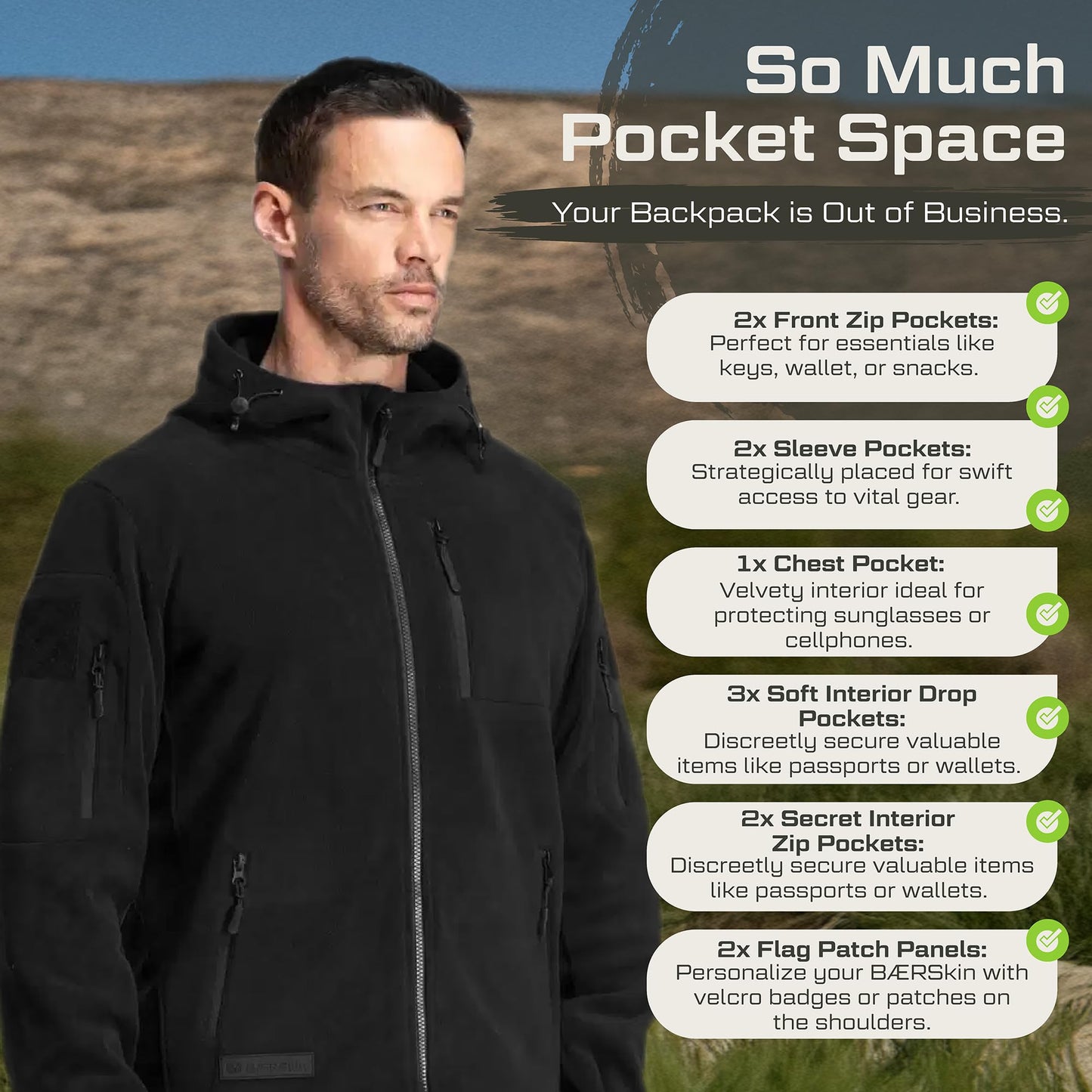 Baerskin Tactical Hoodie Jacket for Men 4.0 - Military Style Fleece Sweater for Cold, Rain, Wind or Snow