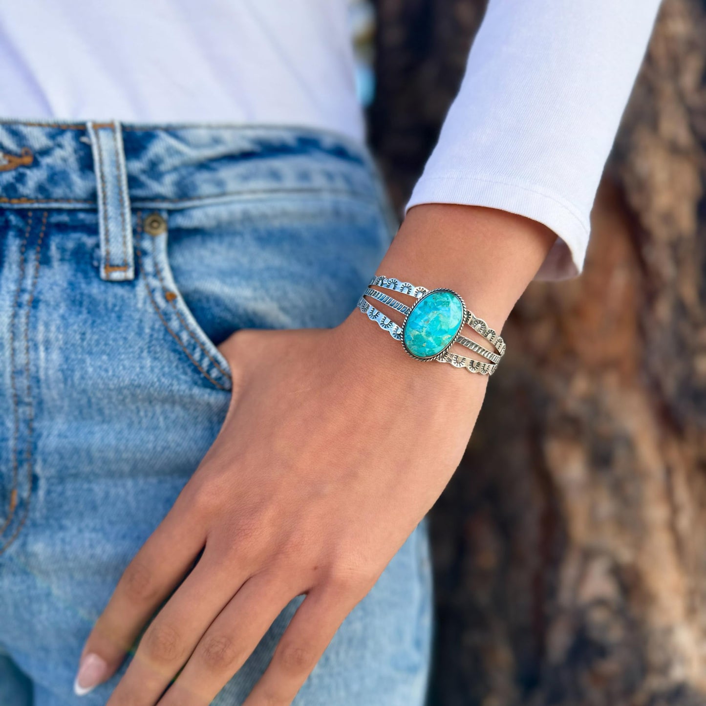Turquoise Bracelet Sterling Silver 925 Genuine Gemstones
