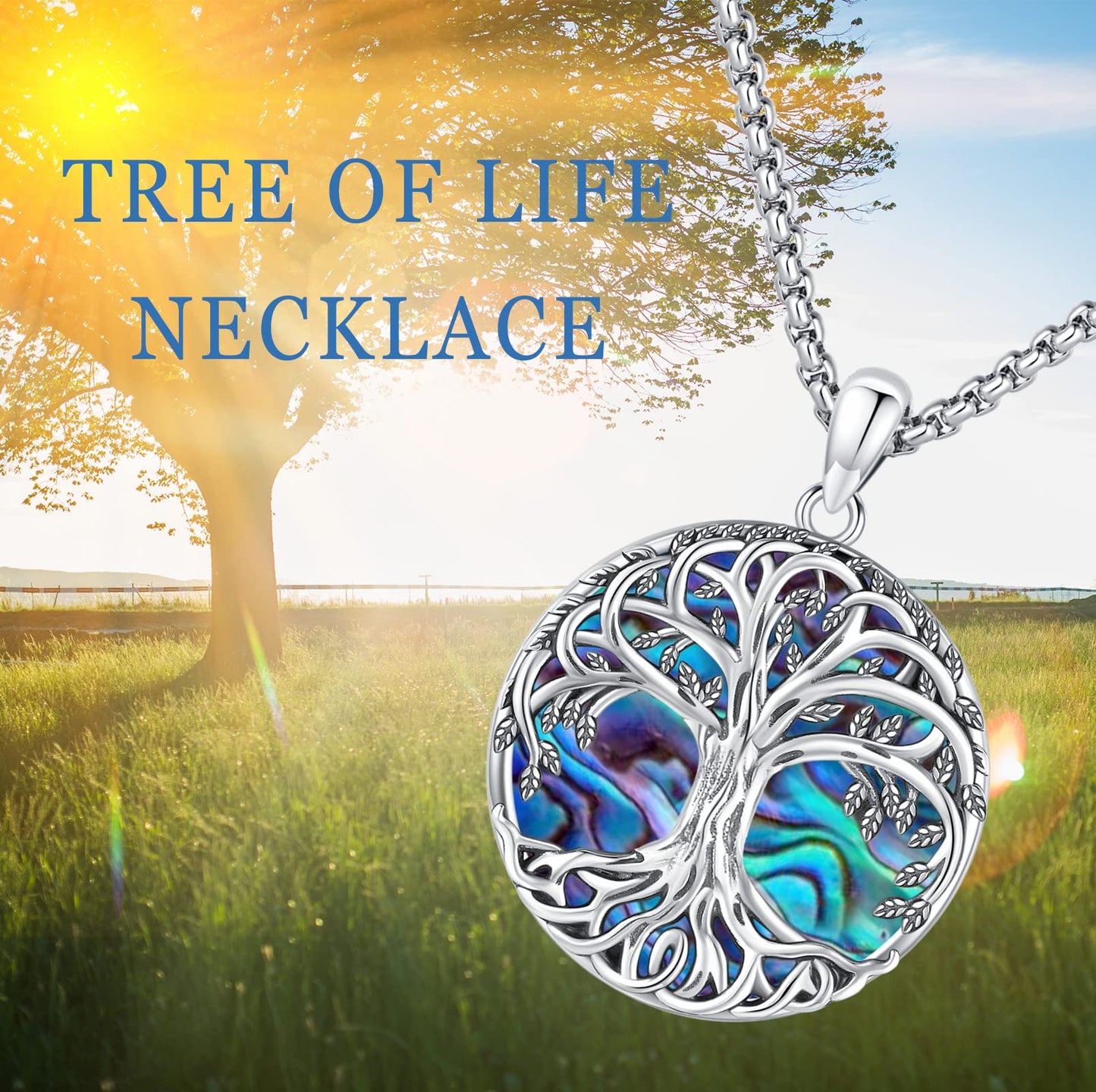 Jewelry Gifts - Tree of Life Necklace Sterling Silver Abalone Shell/Opal/Moonstone/Black Onyx/Turquoise/Malachite/Crystal Family Tree of Life Jewelry for Women Men