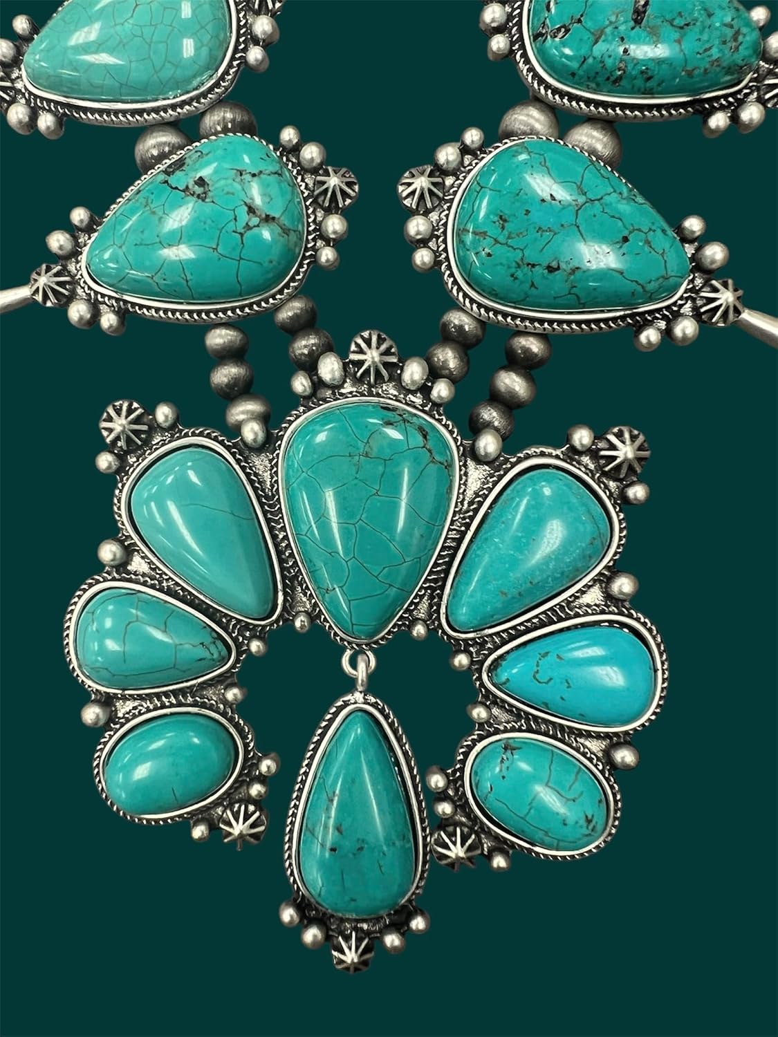 30" Handmade Full Squash Blossom Turquoise Necklace 732540