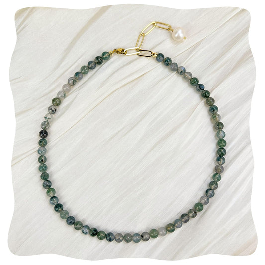 Green Aventurine Jade Necklace, Green Choker Necklace Healing Crystal Necklace with Pearl for Women, Handmade Necklaces Spiritual Jewelry for Women.