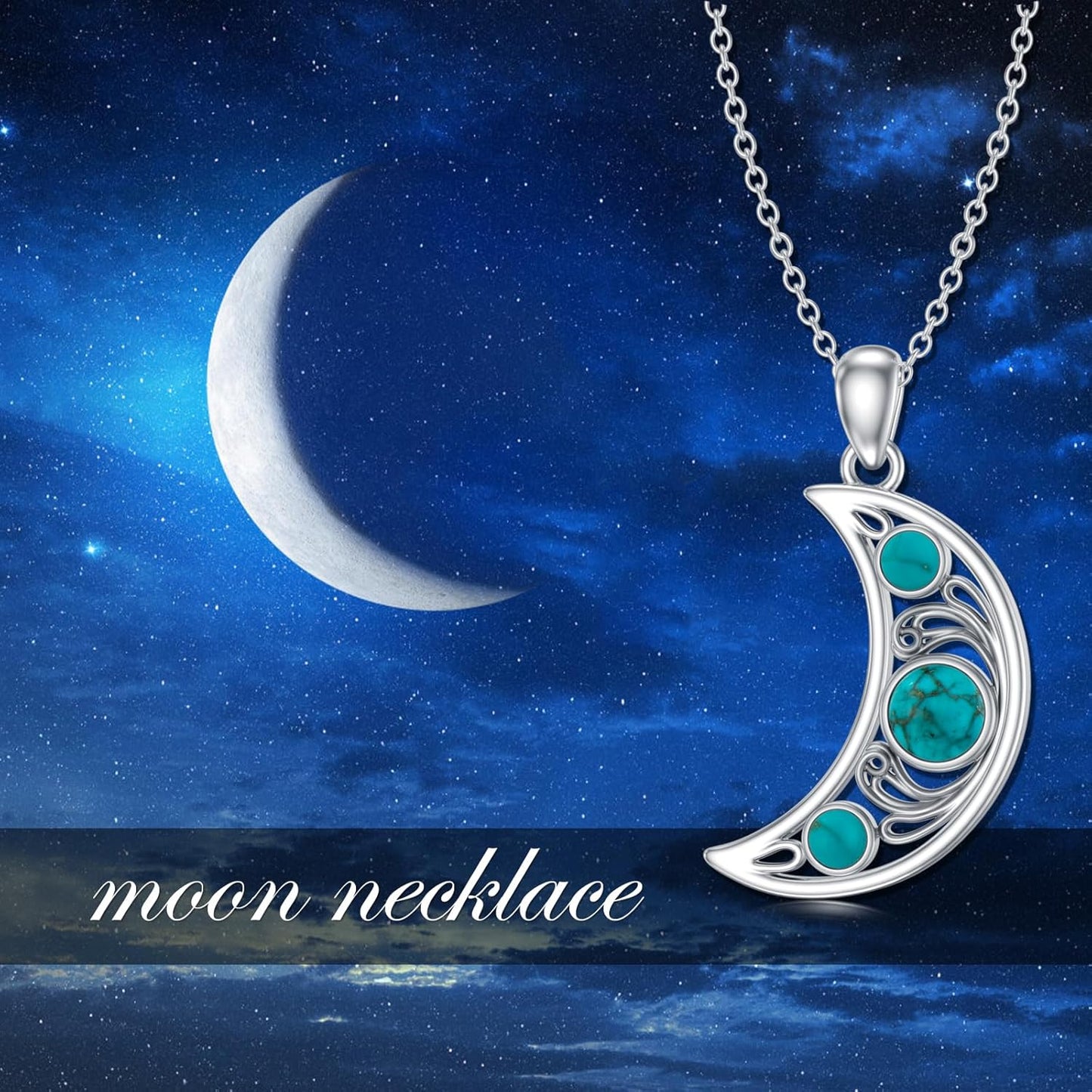 Moon Necklace 925 Sterling Silver Moon Pendant Natural Turquoise Crescent Moon Necklaces Jewelry Gifts for Mother Daughter Sister
