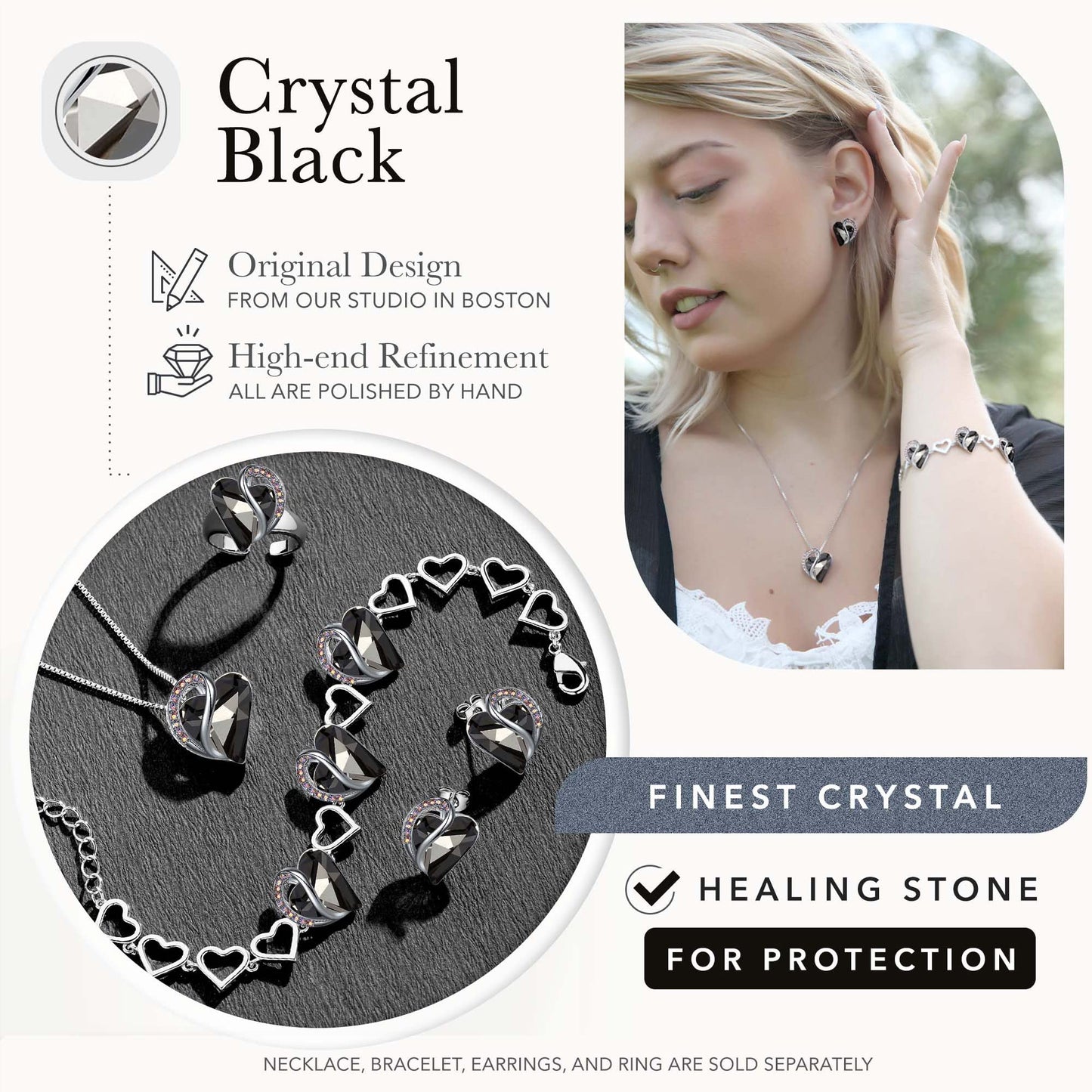 Leafael Infinity Love Heart Link Bracelets, Birthstone or Healing Stone Crystal Bracelet for Women, Silver Tone Jewelry Gifts for Her, 7-inch Chain and 2-inch Extender