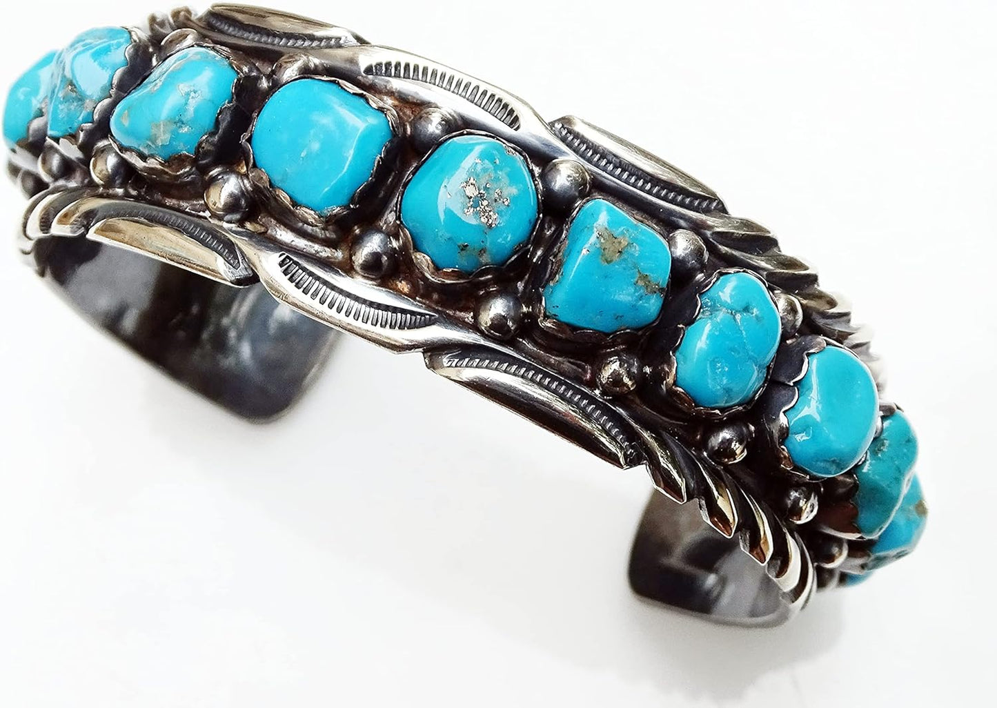 sterling silver Native American cuff bracelet genuine turquoise gemstones