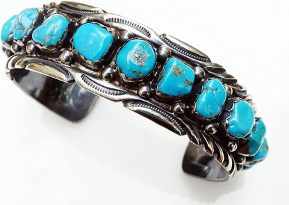 sterling silver Native American cuff bracelet genuine turquoise gemstones